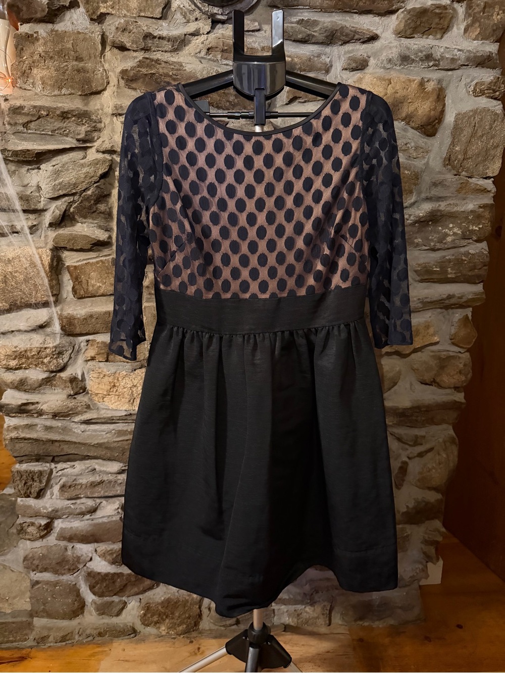 Eliza J Black and Nude Polka Dot Fit & Flare Dress